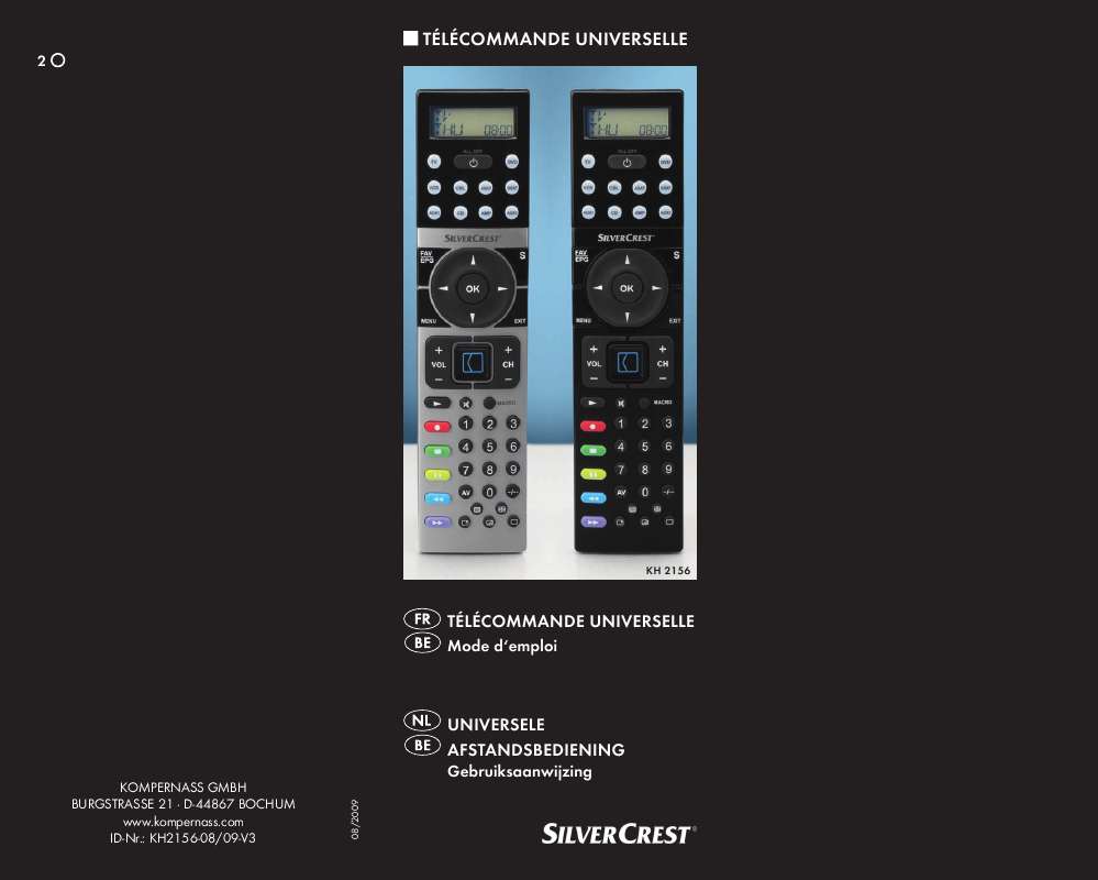 Notice SILVERCREST KH 2156 UNIVERSAL REMOTE CONTROL